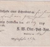 Württemberg - Heilbronn K.W.Ober-Post-Amt 1819 Aufgabeschein f. Brief n. Bamberg