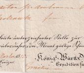 Württemberg - Heilbronn Aufgabeschein f. Fahrpostsendung n. Karslruhe 1815