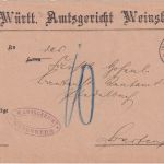 Württemberg - Weinsberg 1894 unfrank. Dienstbrief n. Bartenstein - Nachporto