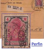 DR - 4 M. Germania Perfin "B&S" Paketkarte Heilbronn 3 - Stetten a.k.M. 1921