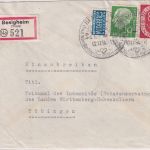 BRD - 80+10 Pfg. Posthorn/Heuss Einschreibebrief Besigheim - Tübingen 1954
