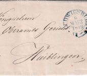 Württemberg - Ludwigsburg8. MART 1849 blauer K2 Francobrief n. Waiblingen