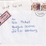 BRD - 2x500 Pfg. SWK Wertbrief Tamm - Hamburg 1995