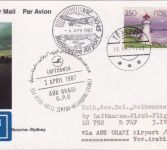 Färöer - 350 Ö. Leuchtturm Zuleitungspost LH-Erstflug Abu Dhabi - Melbourne 1987