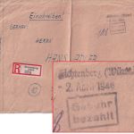 All.Bes. - Fichtenberg (Württ) 2. April 1946 2xL1 u. Ra2 Gebühr bezahlt R-Brief