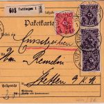 DR-Infla - 3x2+3 M. Posthorn Paketkarte Tuttlingen - Stetten 1922