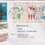 DDR - Olympiade Tokio II 6er-Block u.a. Einschreibebrief Halle - Aachen 1965