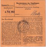 BRD - Wörth (Main) (13a) 3.2.53 Paketkarte n. Obernburg