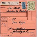 BRD - 90+5x4 Pfg. Posthorn Paketkarte Erlbach - Malente 1954
