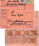 BRD - 90+5x4 Pfg. Posthorn Paketkarte Erlbach - Malente 1954