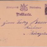 Württemberg - Pfalzgrafenweiler 1888 K2 5 Pfg. Ganzsache n. Künzelsau