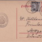 DR-Infla - 10 Pfg. würrt. Dienst-Ganzsache/DR + Zusatz Kirchheim u.T. 1920