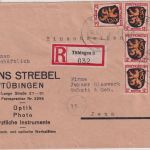 FZ-Allg. - 7x12 Pfg. Wappen Einschreibnebrief Tübingen - Jena 1946