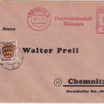 FZ-Allg. - Tübingen 1947 19 Pfg. AFS "Universitätsstadt" + 5 Pfg. Wappen Brief