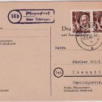 FZ/Württemberg - (14b) Pfrondorf ü. Tübingen Landpost-Ra2 Karte n. Chemnitz 1948