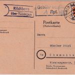 FZ/Allg. - Kilchberg ü. Tübingen apt. Landpost-Ra2 Karte n. Chemnitz 1946