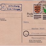 FZ/Allg. - (14) Jettenburg ü. Tübingen 5+1 Pfg. Wappen Karte n. Chemnitz 1947