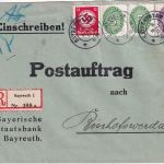 DR - 40+12 Pfg. u.a. Hkr/Strohhut Postauftrag/Einschreibebrief Bayreuth 1935