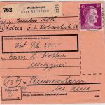 DR - Wolfschlugen ü. Nürtingen Poststelle I Wertpaketkarte n. Weissenhorn 2.3.45