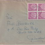 BRD - 5 Pfg. Heuss I 4er-Block/OBERRAND Brief Planegg - Grönenbach 1961