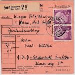 BRD - 40 Pfg. Heuss I waagr Paar Paketkarte Poststelle I Hänigsen ü. Lehrte 1954