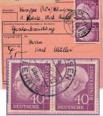 BRD - 40 Pfg. Heuss I waagr Paar Paketkarte Poststelle I Hänigsen ü. Lehrte 1954