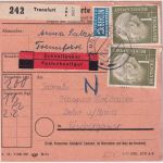 BRD - 2x1 M. Heuss + Notopfer Schnellpaketkarte ( 2 Pkte.) Trennfurt - Lohr 1955