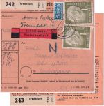 BRD - 2x1 M. Heuss + Notopfer Schnellpaketkarte ( 2 Pkte.) Trennfurt - Lohr 1955