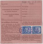 BRD - 2x15 Pfg. Heuss I Bearbeitungsgebühr Nachnahme-Paketkarte Mannheim 1955