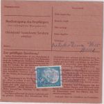 BRD 30 Pfg. Heuss I Bearbeitungsgebühr unfreie Nachnahme-Paketkarte Herford 1955