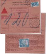 BRD 30 Pfg. Heuss I Bearbeitungsgebühr unfreie Nachnahme-Paketkarte Herford 1955