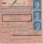 DR - 3x20 Pfg. AH Feldpostpaketkarte Hülben ü. Urach Poststelle I n. Dessau 1944
