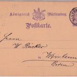Württemberg - Winterlingen 11/12 88 K3 5 Pfg. Ganzsache n. Weinheim