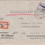 FZ/Württ. - Ebingen 27.2.47 Gebühr bezahlt Ra2 Einschreibebrief n. Halle