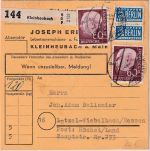 BRD - 2x60 Pfg. Heuss I + 2xNotopfer Paketkarte (2 Pkte.) Kleinheubach 1955