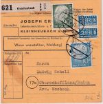 BRD - 90+30 Pfg. Heuss I + 2xNotopfer Paketkarte (2 Pkte.) Kleinheubach 1955