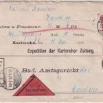 DR - 1 M. Reichspostamt u.a. Nachnahmebrief Karlsruhe - Mannheim 1920