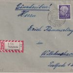 BRD - Neibsheim ü. Bretten Poststelle I Einschreibebrief n. Wilhelmshaven 1957