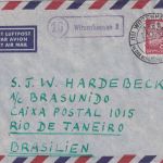 BRD - (16) Witzenhausen B Stadtpoststelle Ra1 Luftpostbrief n. BRASILIEN 1955