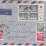 BRD - 2x2+20 Pfg. Heuss I Zusammendruck u.a. Luftpostbrief n. USA Frankfurt 1962