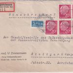 BRD - 5x20 Pfg Heuss I Einschreibebrief Wolpertshausen ü. Schwäb. Hall 1955