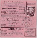BRD - 60 Pfg Heuss I Postanweisung i.d. SCHWEIZ Karlsruhe SCHA - St. Gallen 1955