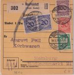 DR - 100 Pfg. Korbdeckel u.a. Paketkarte Neufreistett n. Hamburg 1924