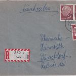 BRD - 25 Pfg. Heuss II waagr. Paar u.a. Enschreibebrief Goch - Düsseldorf 1964