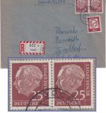BRD - 25 Pfg. Heuss II waagr. Paar u.a. Enschreibebrief Goch - Düsseldorf 1964