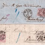 Thurn&Taxis - 3 Kr. geschn. 2 Briefe Ring 134 K1 (versch.) Mainz 1864/1865