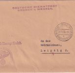 B&M - Prag Dt. Dienstpost Frei d. Ablösung Ordnungspolizei Brief n. Leipzig 1939