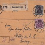 DR - 75+60 Pfg. Germania Paketkarte Donaueschingen - Stetten a.k.M. 1921