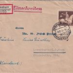 DR - 42 Pfg. Braunes Band Einschreibebrief Bräunlingen ü. Donaueschingen 1943