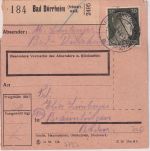 DR - 30 Pfg. AH Paketkarte Bad Dürrheim - Bräunlingen 1944